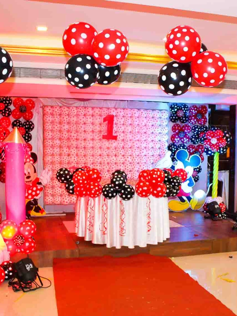 First birthday party stage decoration with balloons